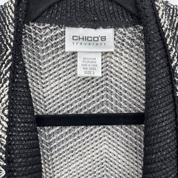 Chicos Travelers Chevron Print Mesh Open Cardigan Size L Black White Lightweight - Picture 4 of 11